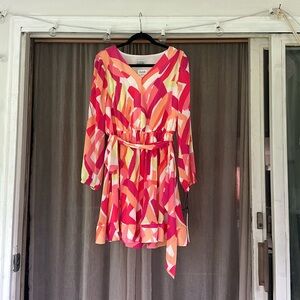 NWT Orange, pink green and white pleated mini dress